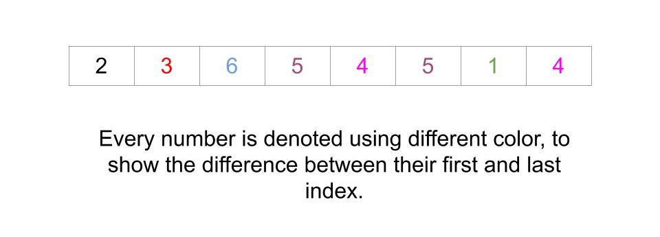 배열에있는 요소의 첫 번째 인덱스와 마지막 인덱스 간의 최대 차이