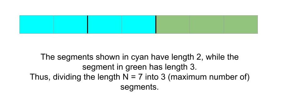Maximum number of segments of lengths a, b and c