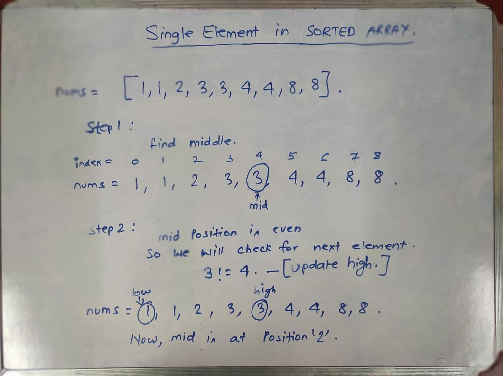 Единичен елемент в сортиран масив LeetCode решение